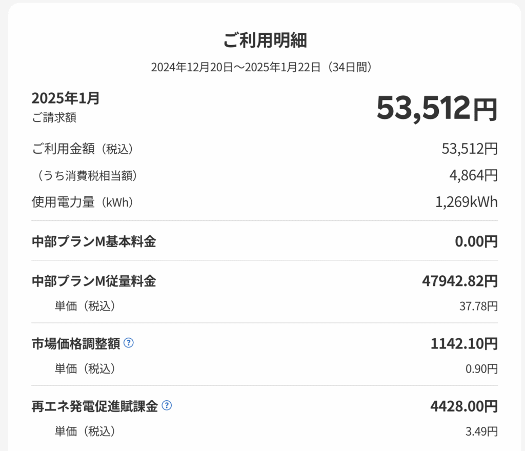 楽天でんき1月の請求金額